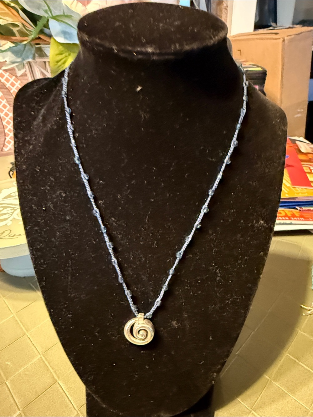 Brighton Silver Spiral Pendant Necklace with Blue Beads